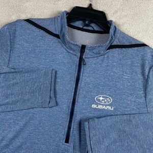 Subaru Quarter Zip Pullover Mens Medium Blue Striped Elevate Performance READ